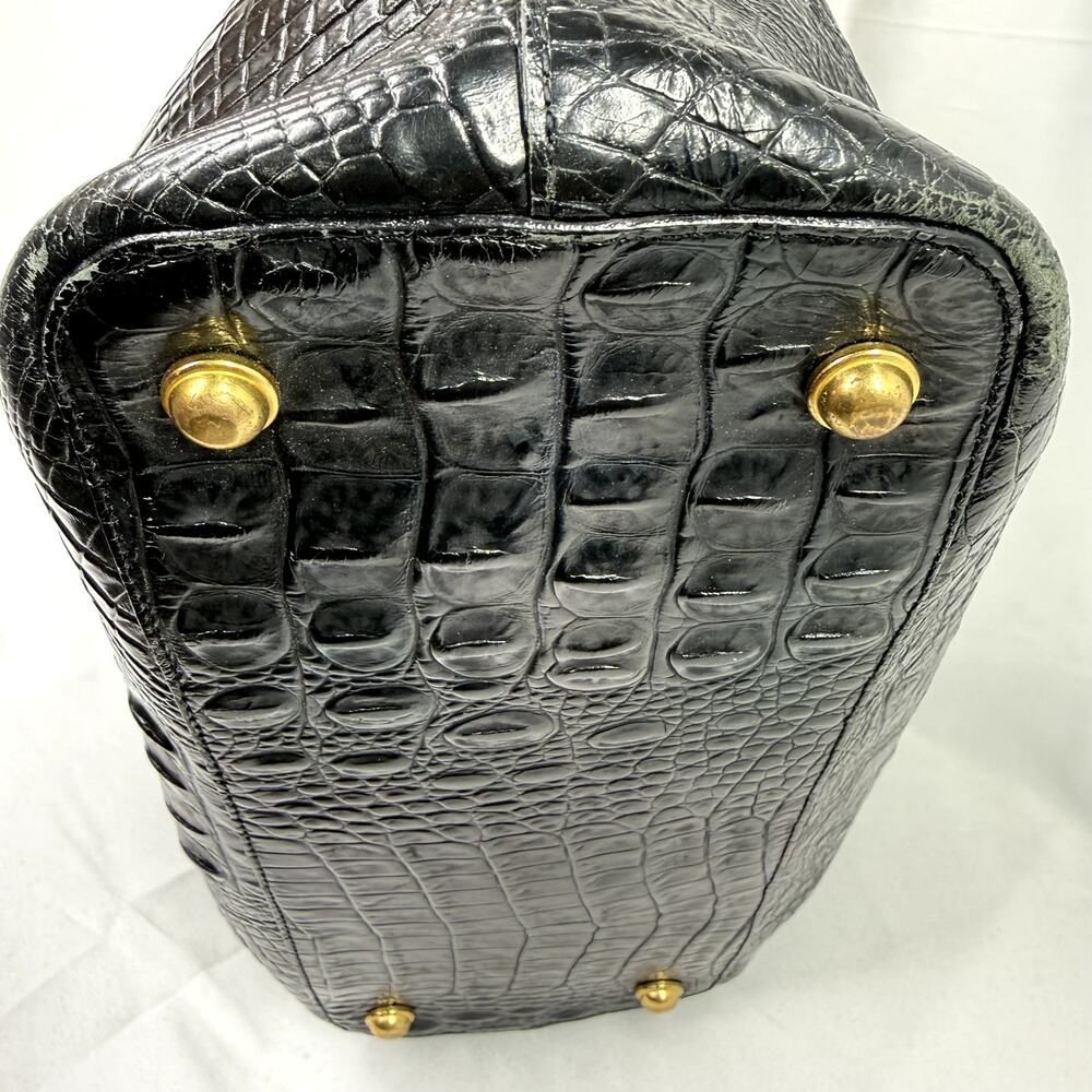 Brahmin Black Croc Embossed Leather Tote Bag Gold Tassel Shoulder Purse - Picture 11 of 16